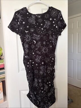 No Boundaries Black Midi Dress with White Celestial Print